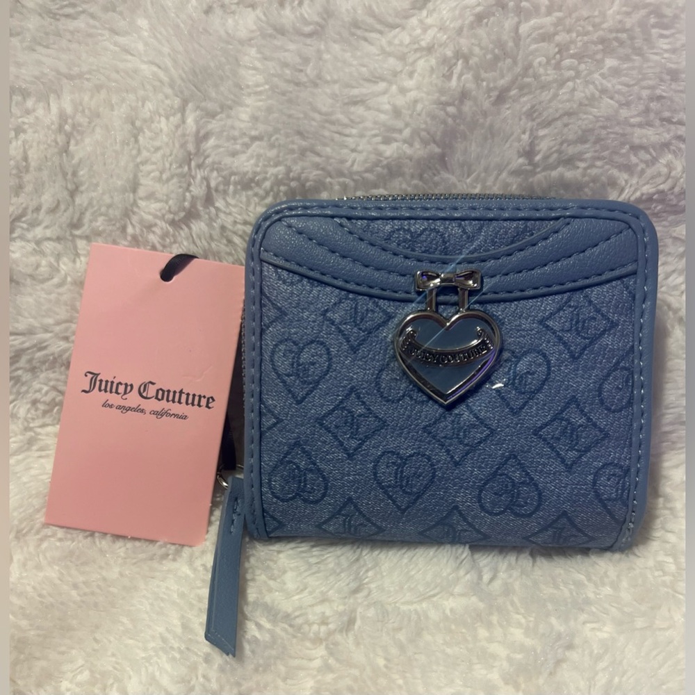 Juicy Couture Slate Blue Precious Moments Zip Around Wallet | Heart Charm